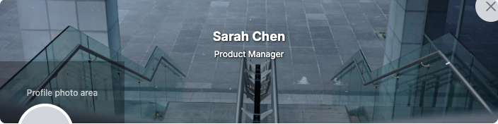 Banner with personalised text overlay showing name and job title